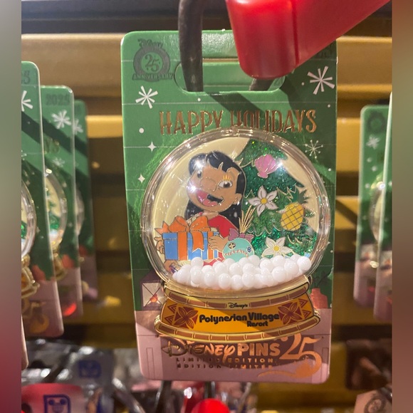 Disney Accessories - NEW - Disney Parks 2025 Happy Holidays Polynesian Lilo Stitch Snow Globe Pin NWT